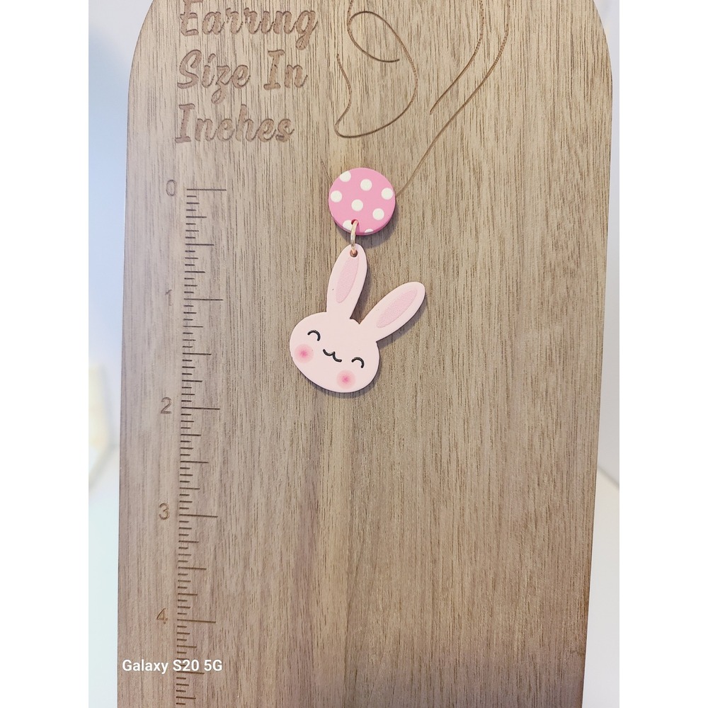 Pink Bunny Rabbit Polka Dot Drop Stud Earrings Handmade Jewelry NEW Easter - Picture 7 of 8
